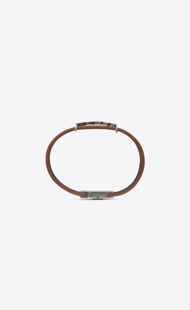 SAINT LAURENT Lederarmbänder Herren armband aus braunem leder und gebürstetem, silberfarbenem metall b_V4